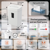 Bonsaii Heavy-Duty Cross-Cut Shredder, Handles up to 12 Sheets at Once, Providing P-4 high Security, Credit Cards, Mail & taples, 5.5-Gallon bin with a Transparent Window, Use in Home Offices, White